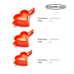 Lot de 3 moules à pastels, ravioli forme cœur de différentes dimensions