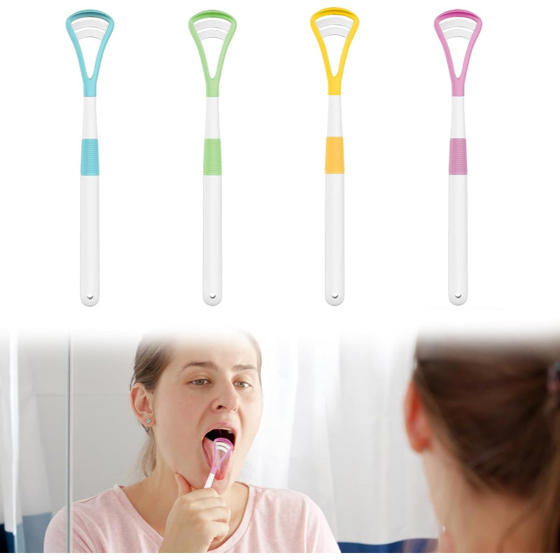 4 Grattes Langue 2 en 1 en Plastique, Souple Râpe, Racle Langue,  brosse langue pour une haleine fraîche