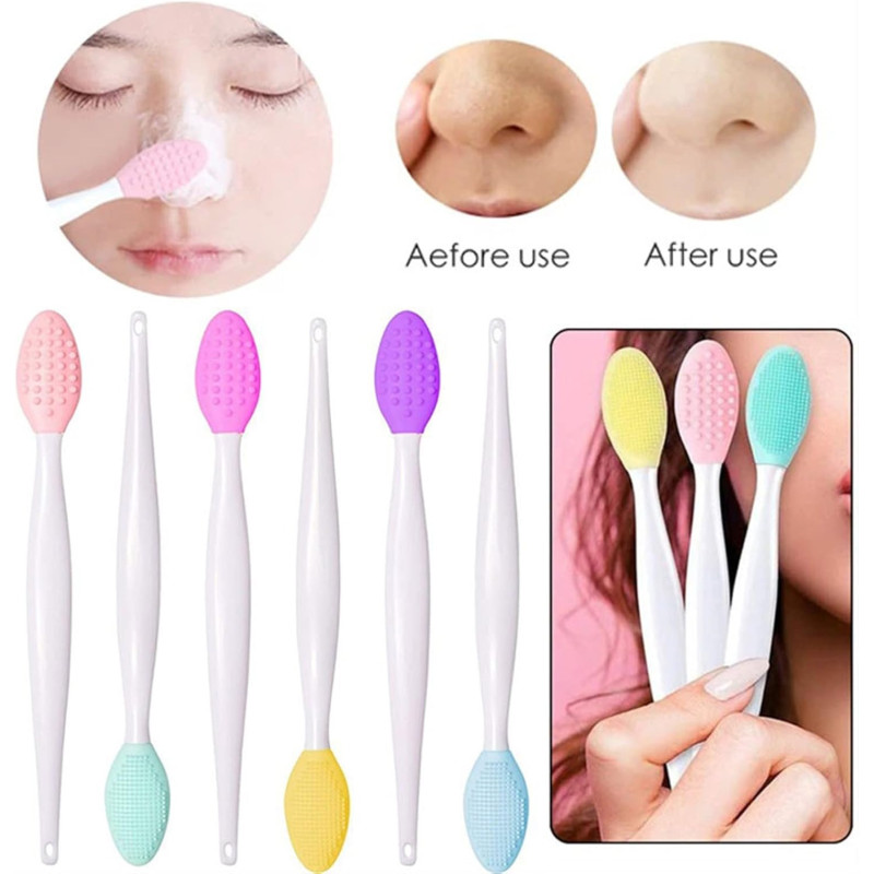 Lot de 2 Brosses Nettoyantes Visage en silicone, Brosses gommage nez, brosses de lèvre exfoliant