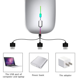 Souris d'ordinateur sans fil 2,4 GHz rechargeable et silencieuse