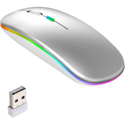 Souris d'ordinateur sans fil 2,4 GHz rechargeable et silencieuse